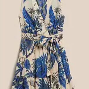 Floral Blue and Cream Wrap Dress Banana Republic